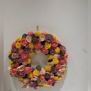 Floral Wreath with Pink, Purple, and Yellow Flowers perfect for Easter